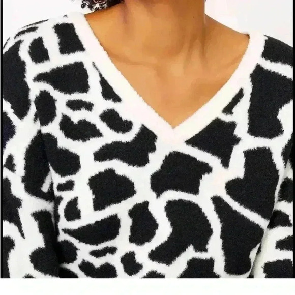 LOFT Petite Animal Spotted V-Neck Sweater - Picture 7 of 8